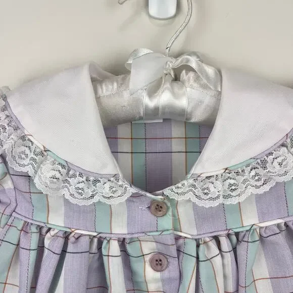 Vintage Bryan Pastel Purple Plaid Lace Ruffle Party Dress Toddler Girl - Picture 2 of 8